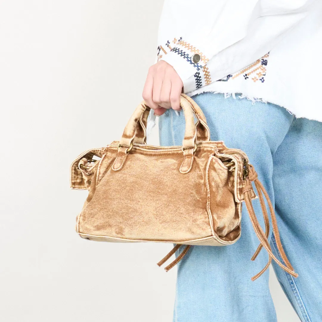 Vintage washed leather handbag with top handles wholesale